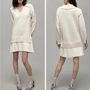 Cream Anthropologie English Factory V-Neck Twofer Sweater Knit Dress (NWT)